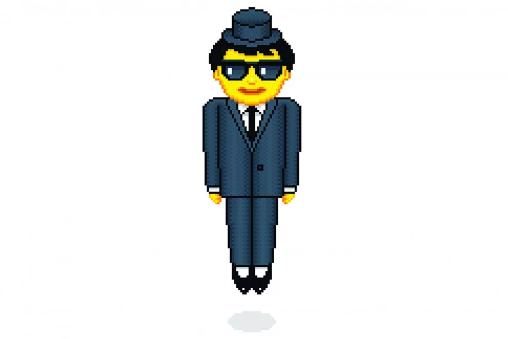 A pixel art illustration of the Levitating Businessman emoji.
