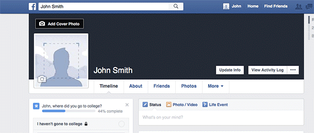 A GIF of a Facebook profile as its header and profile image rapidly change.