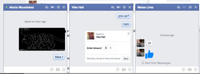 Various Facebook chat windows with spam conversations.