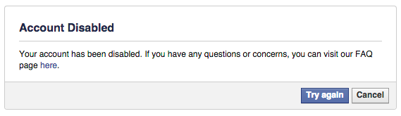 A screengrab of the Account Disabled notification.