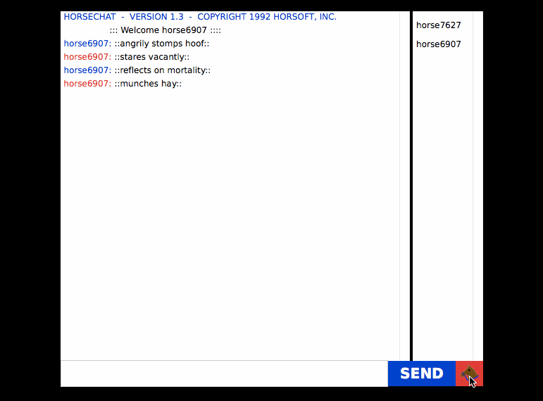 A GIF of a bunch of messages coming in on HorseChat.