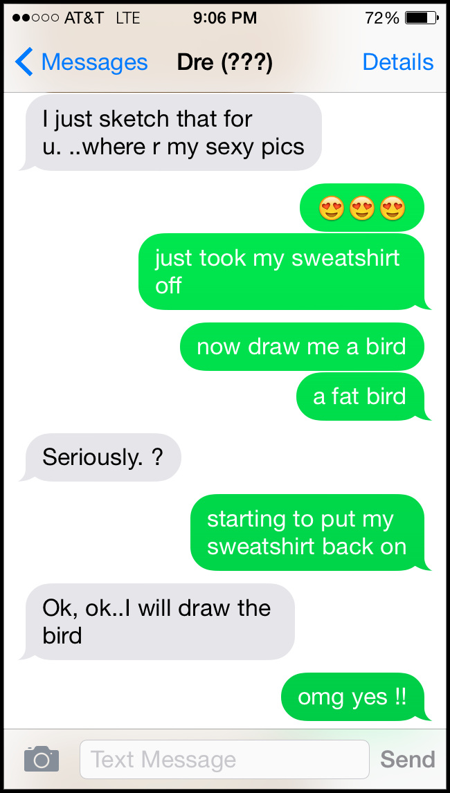 Dre pushes back via text.